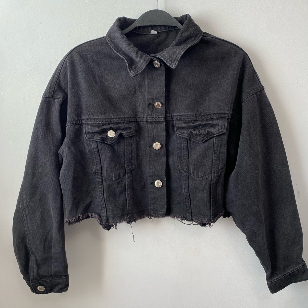 Black oversized cropped jean jacket